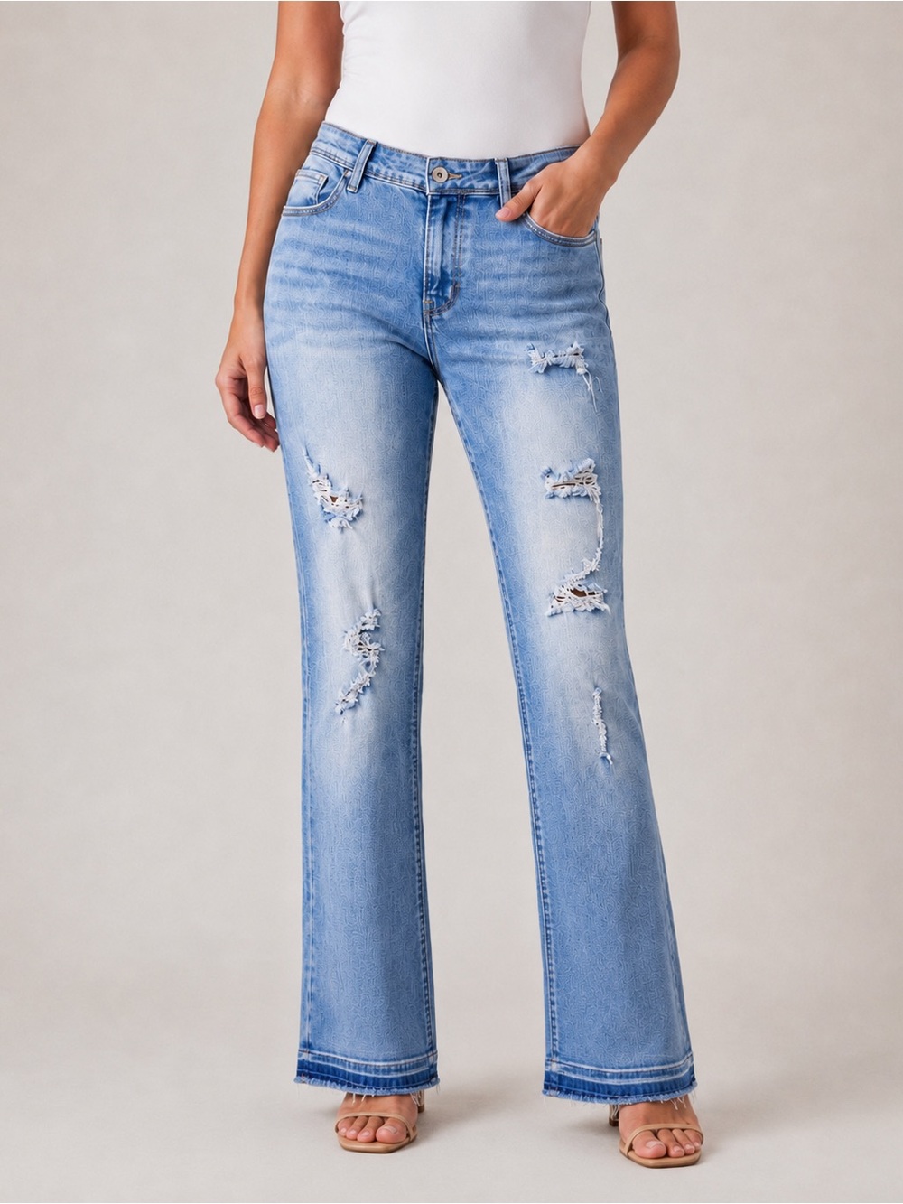Elite Jeans Light Blue Distressed Straight-Leg Jeans